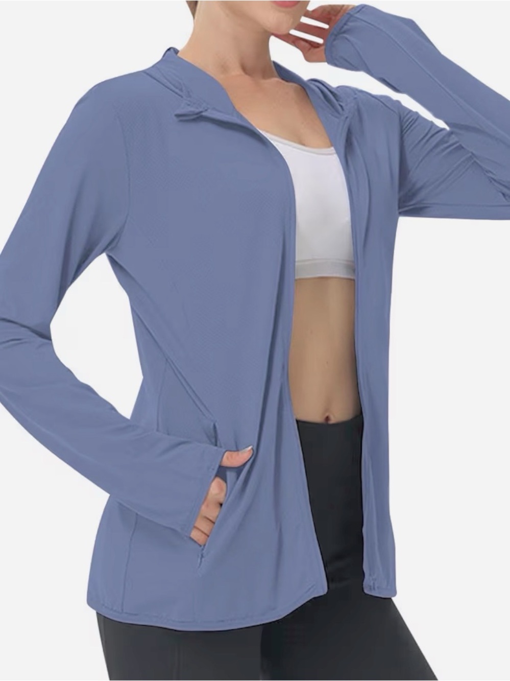 Coorun Light Blue Zip Up Hoodie Sun Protection Fast Drying XL